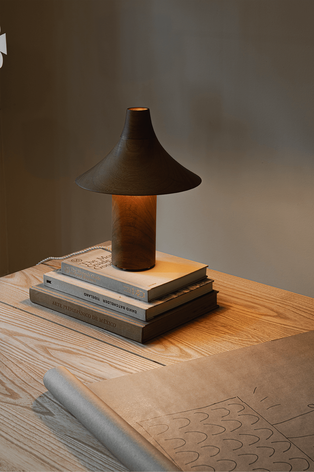 Kilzi lighting | Hat design table lamp for home decor, a elegant designer lamp of wood soft organic shapes