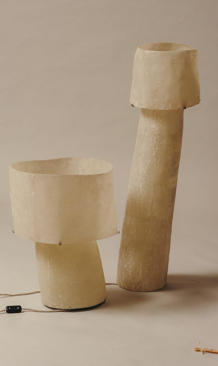 Kilzi lighting | Mush Tower fiberglass lamp, a elegant designer lamp with soft organic shapes resembling a growing mushroom. Perfect for home decor.