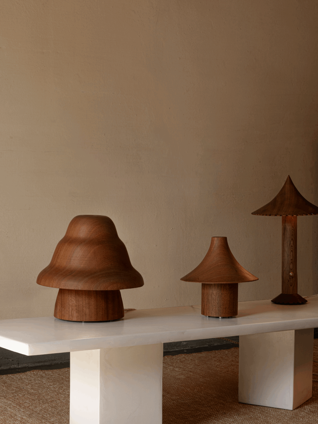 Kilzi lighting | Hat Wobble design table lamp for home decor, a elegant designer lamp of wood soft organic shapes.