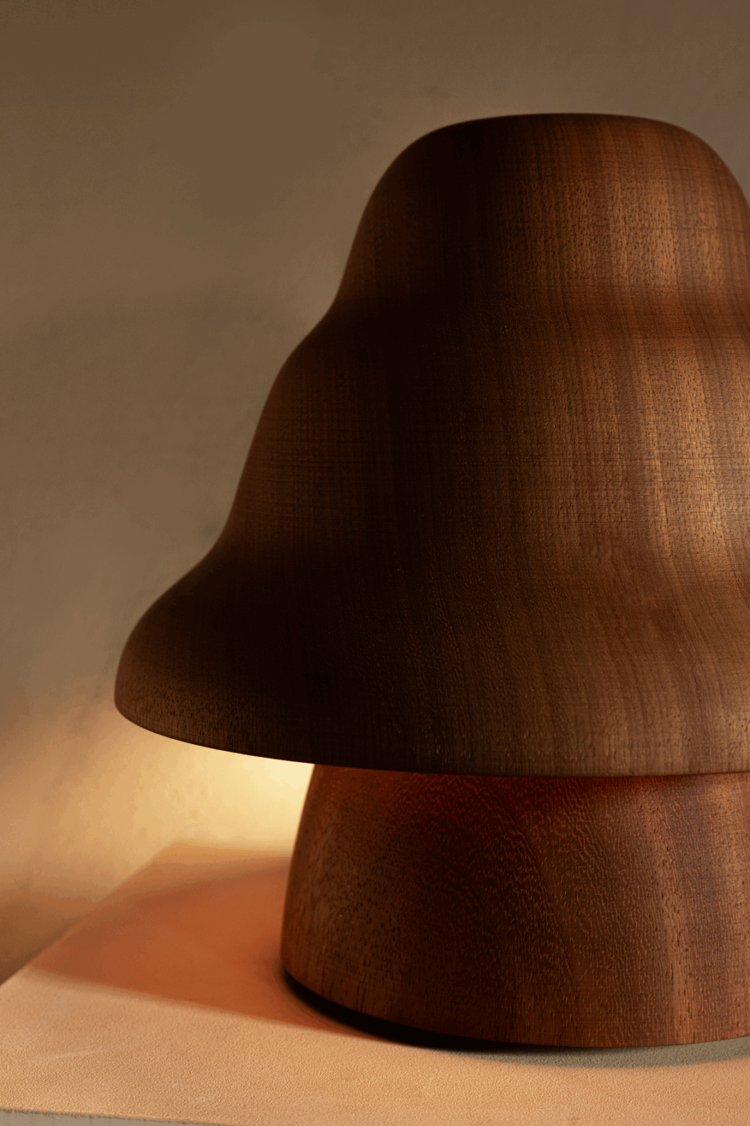 Kilzi lighting | Hat Wobble design table lamp for home decor, a elegant designer lamp of wood soft organic shapes.